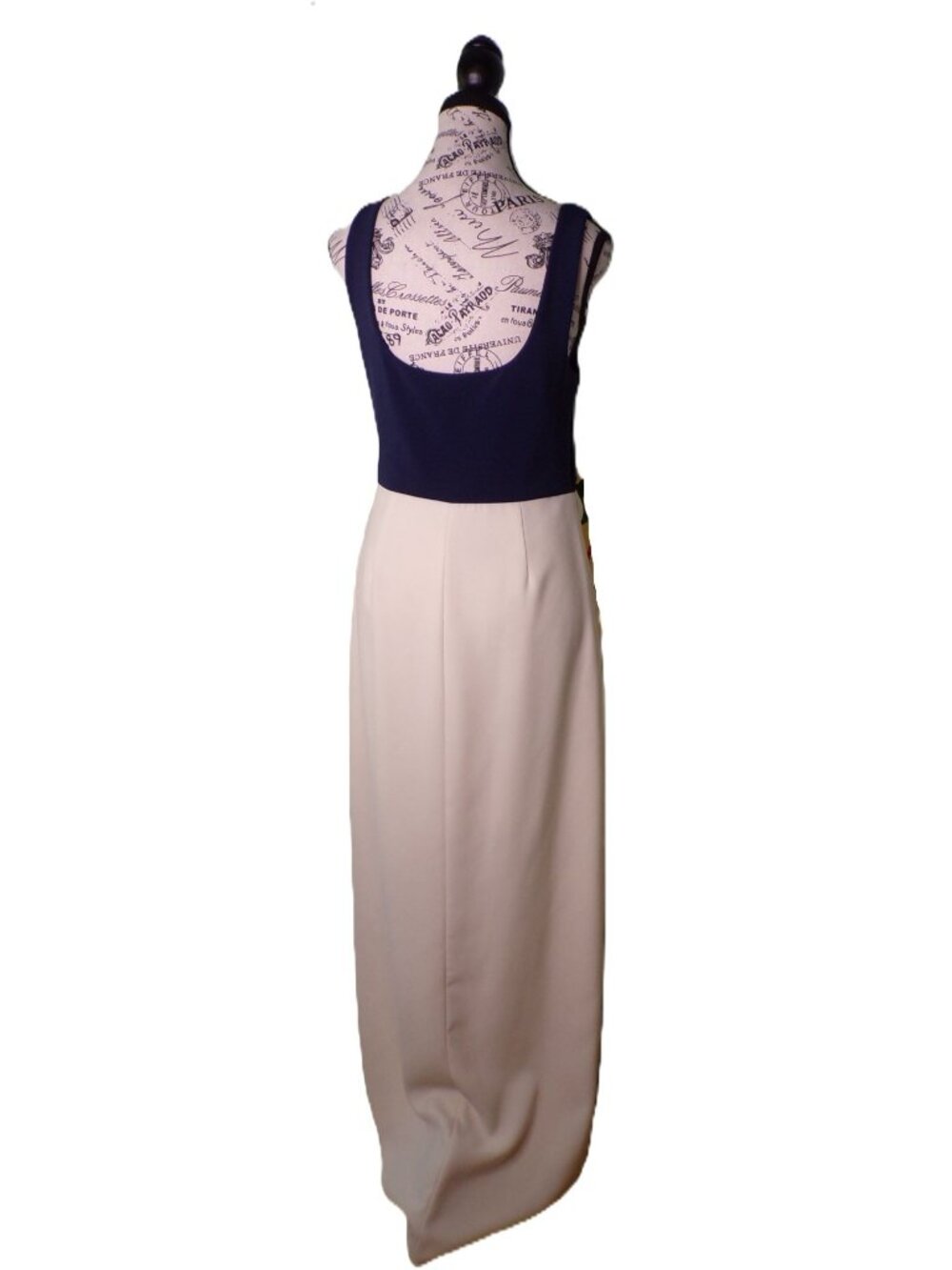 🆕RALPH LAUREN Two-Tone Ottoman Crepe Sleeveless Gown Navy Blue/Ivory 12 - Picture 11 of 16